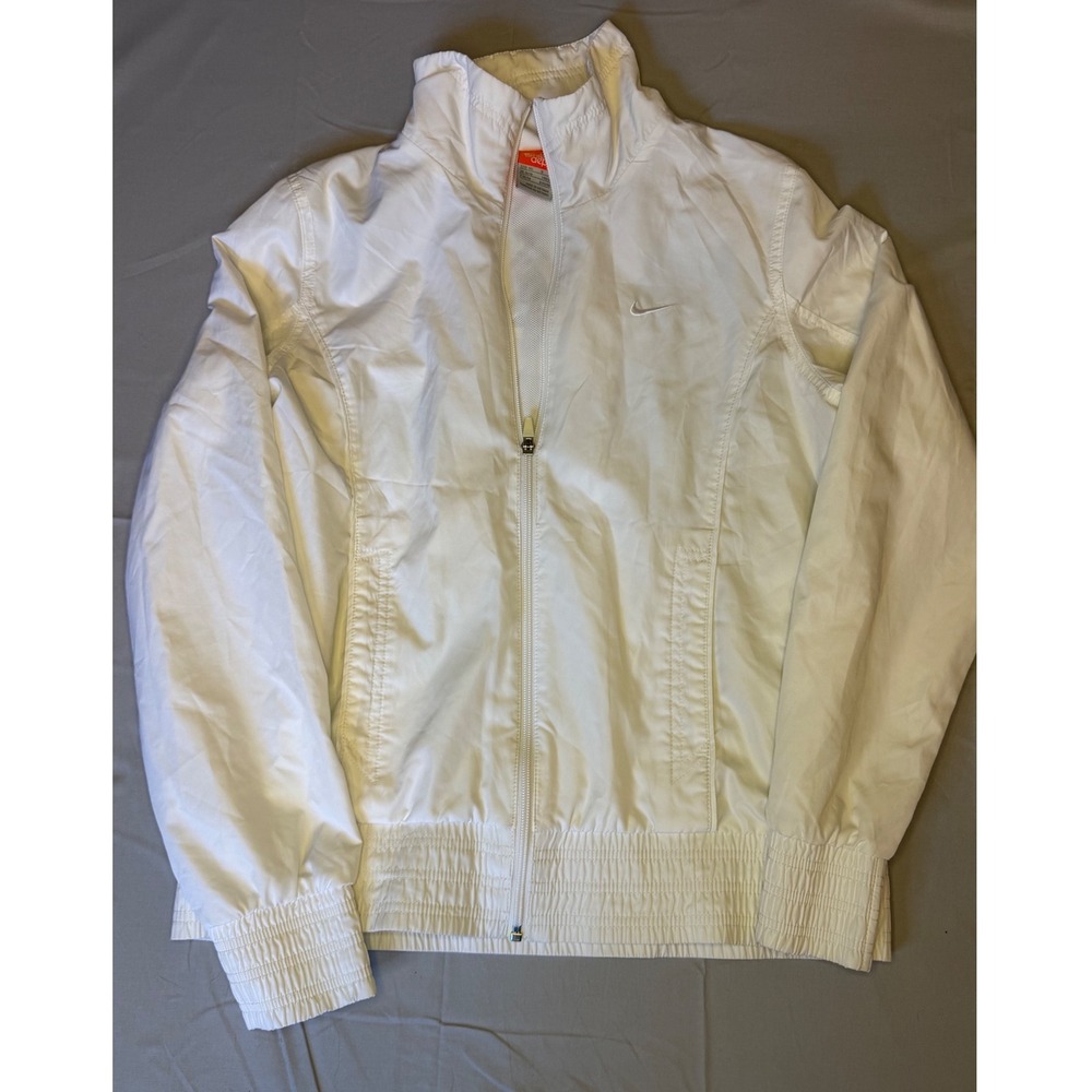 Nike Y2K Windbreaker Jacket Women's Large White Full Zip Lightweight Gorpcore